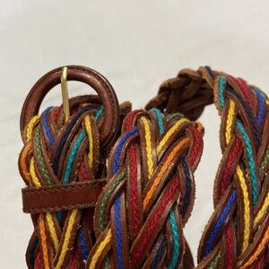 Multicolor Top Stitched Leather Woven Womens Belt - Size L